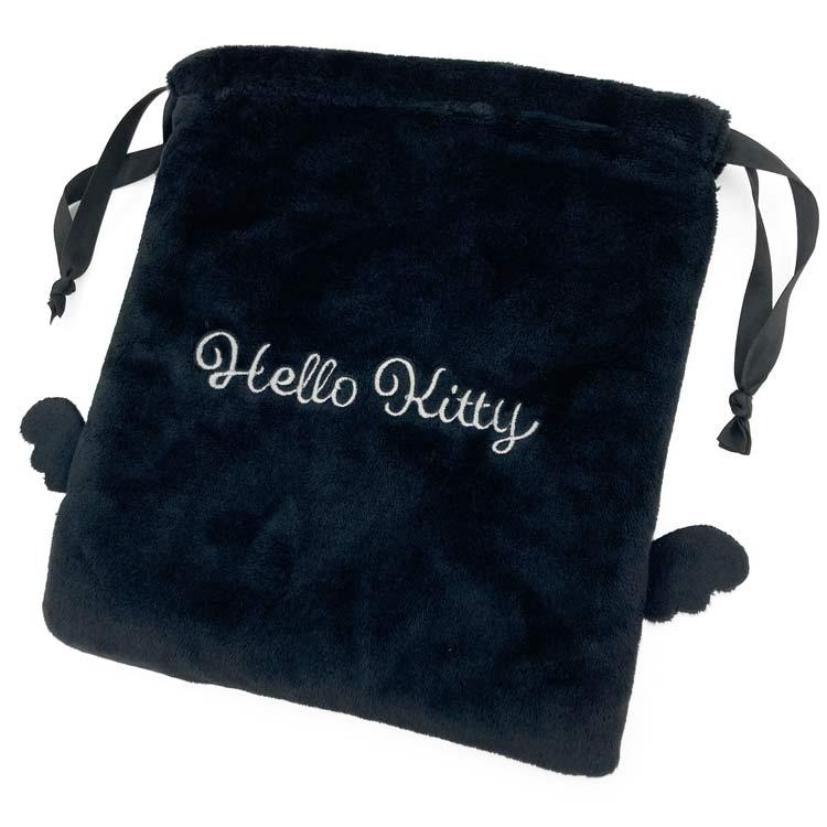Sanrio Hello Kitty KT Face Drawstring Pouch – Black Angel (Black)