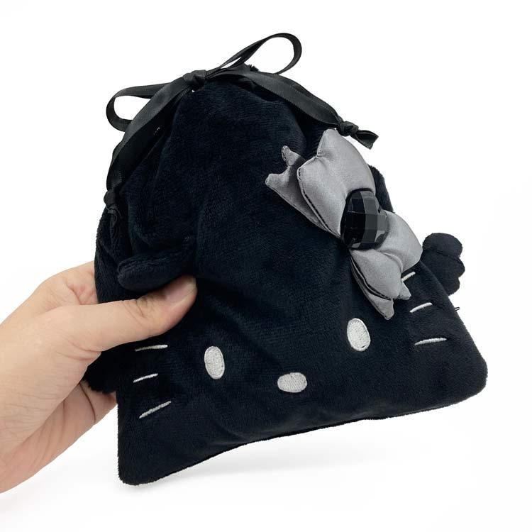 Sanrio Hello Kitty KT Face Drawstring Pouch – Black Angel (Black)