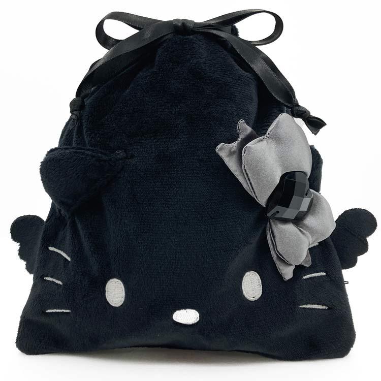 Sanrio Hello Kitty KT Face Drawstring Pouch – Black Angel (Black)