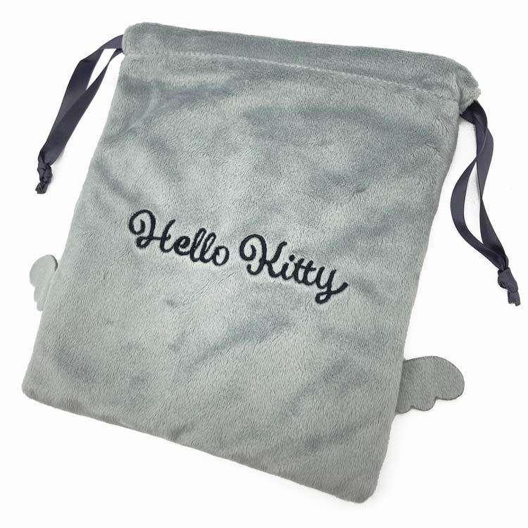Sanrio Hello Kitty KT Face Drawstring Pouch – Black Angel (Grey)