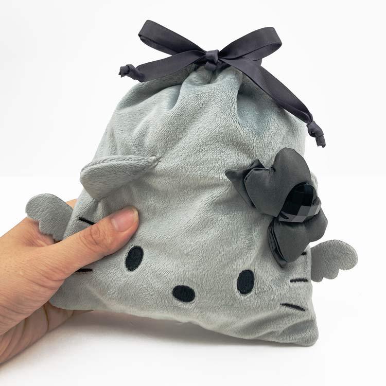 Sanrio Hello Kitty KT Face Drawstring Pouch – Black Angel (Grey)
