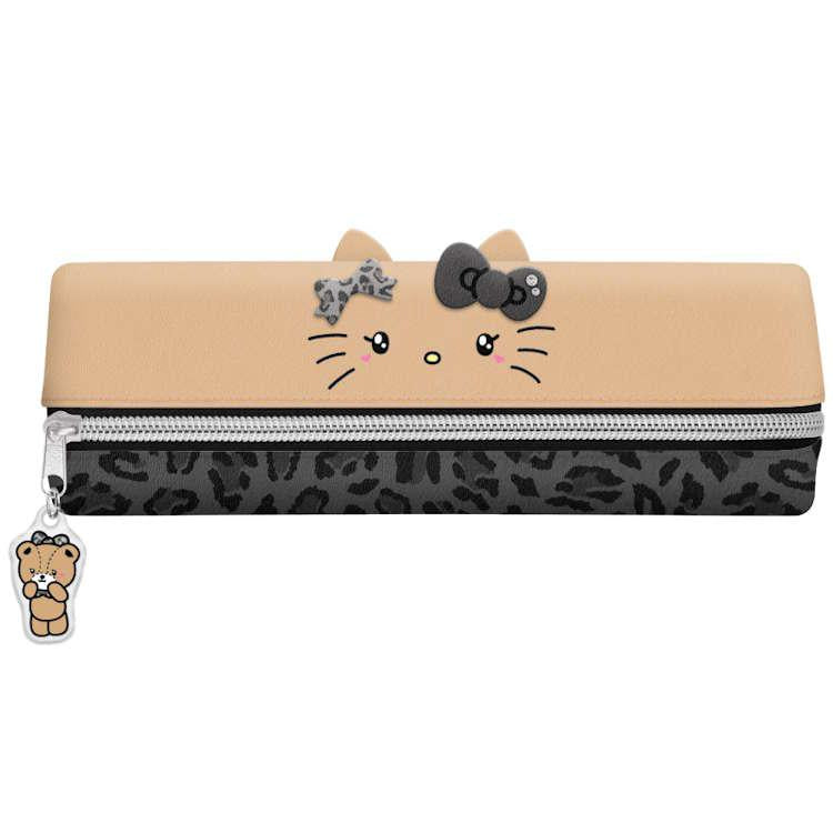Sanrio Hello Kitty KT Mimi‑Pyoko 2‑Room Pen Case – Gal‑Style Black