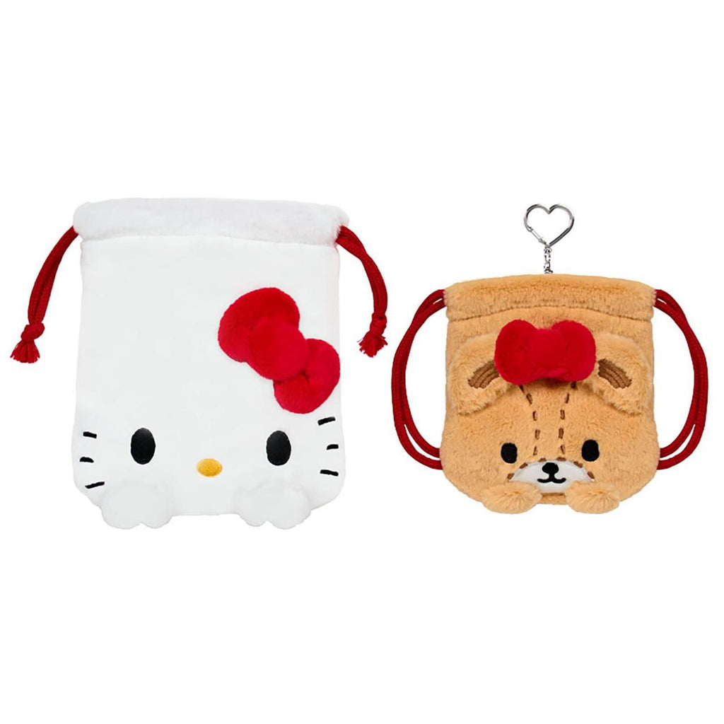 Sanrio Hello Kitty KT Drawstring Pouch 2‑Piece Set – Together With Beloved Friends